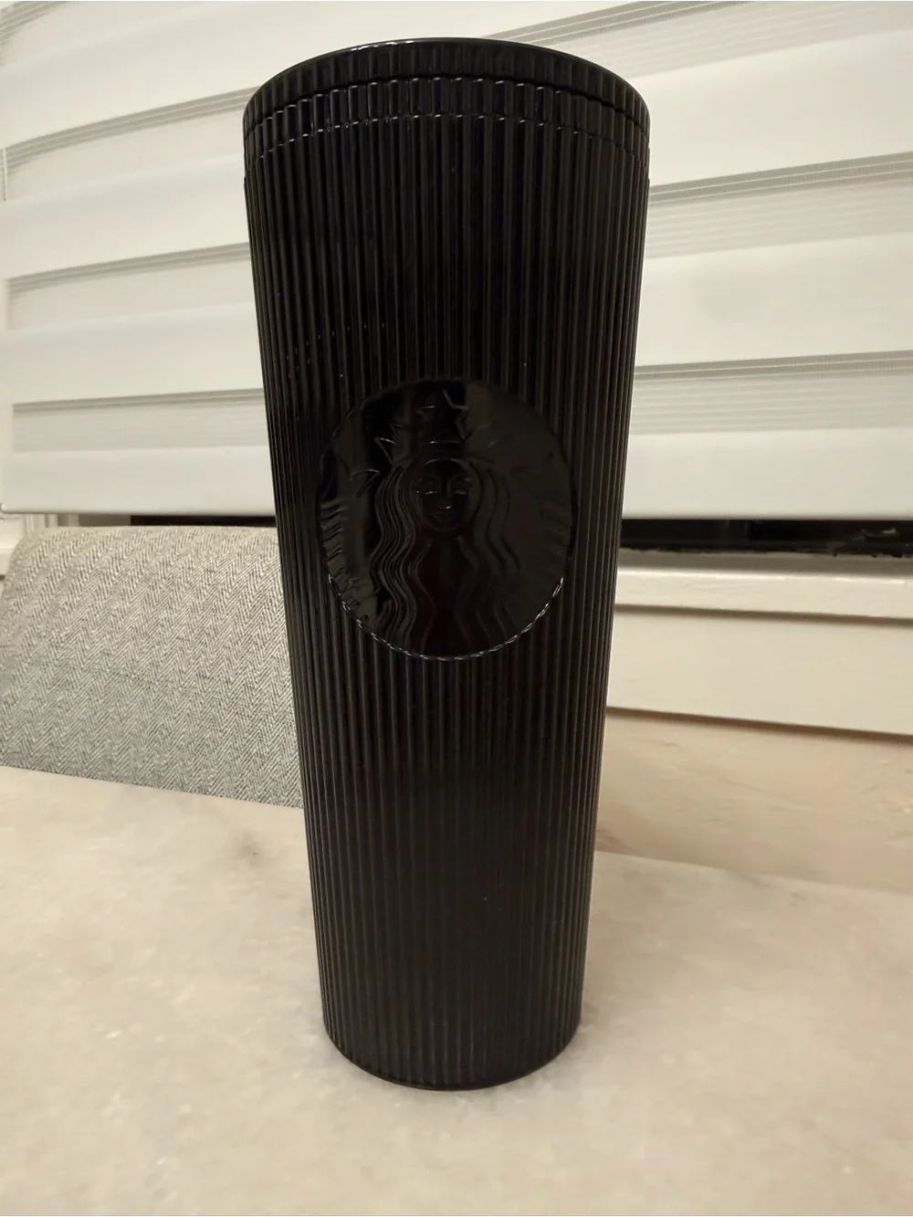 Starbucks glossy striped  Ribbed black Tumbler